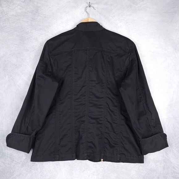 Chicos Field Coat Womens 1 Small Black Metal Twist Closure Flip Cuff Utility - Picture 10 of 16